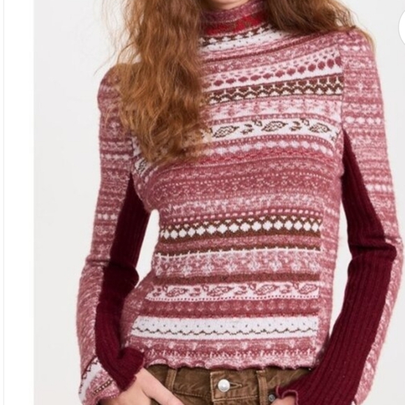 Free People Sweaters - Free People Bali Juniper Turtleneck Sweater Rhubarb Red Fairisle Size Medium